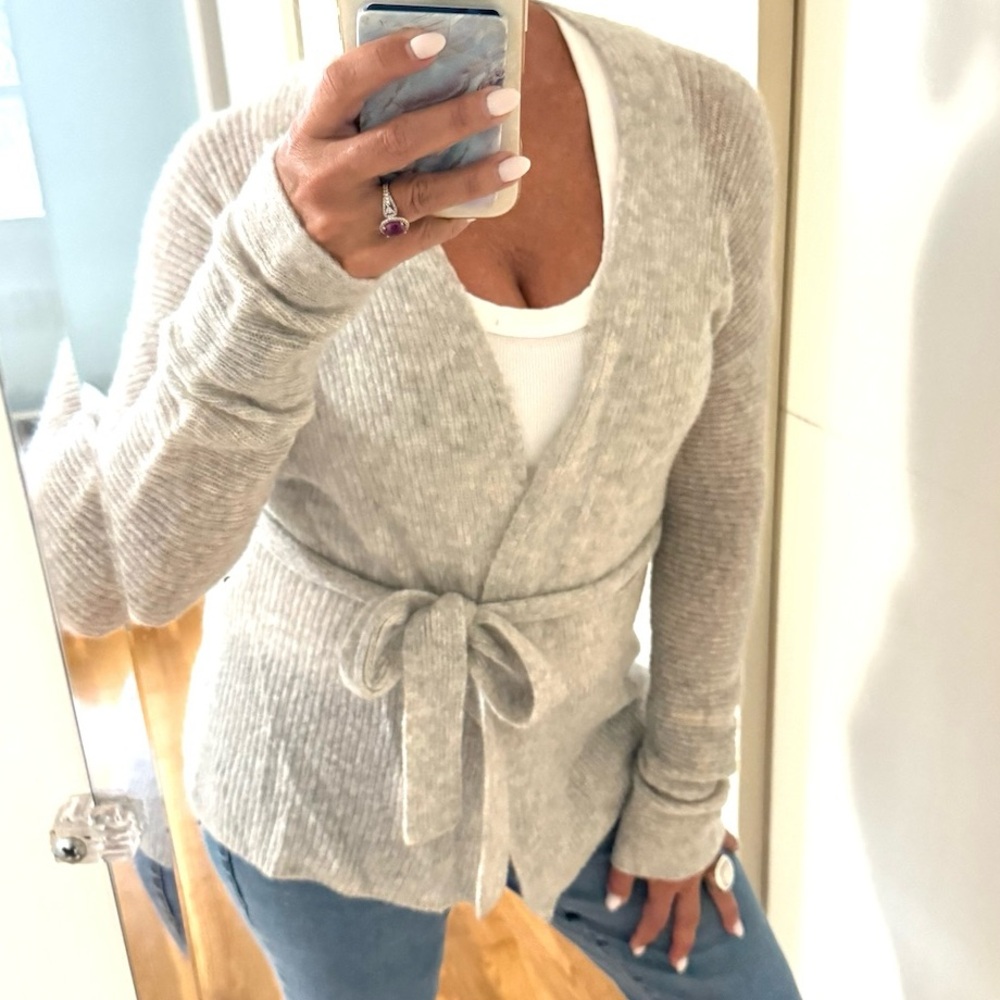 SMINFINITY Fluffy Belted Cardigan in Cloud